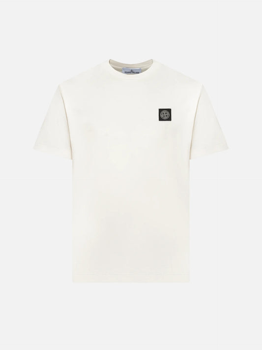 STONE ISLAND - Basic-T-Shirt mit Logo-Patch für Herren in Ecru