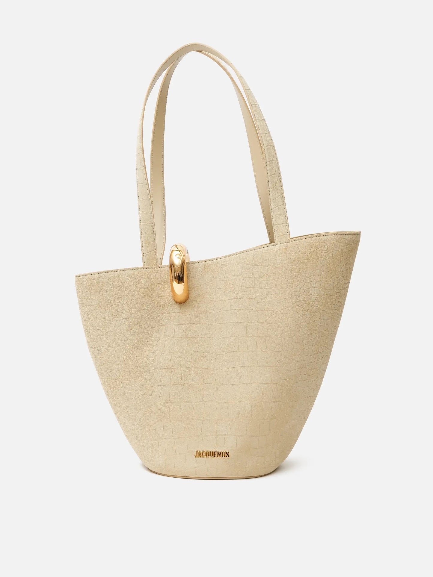 JACQUEMUS - Tote Bag Bambola Medium mit Kroko-Effekt Beige Suede Croco