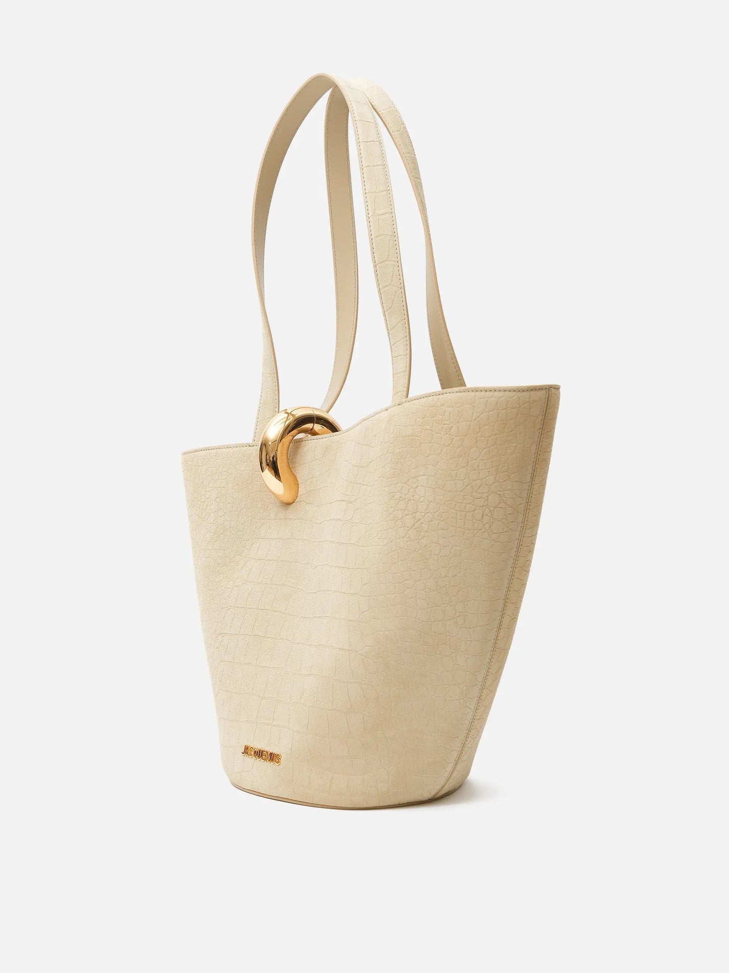 JACQUEMUS - Tote Bag Bambola Medium mit Kroko-Effekt Beige Suede Croco