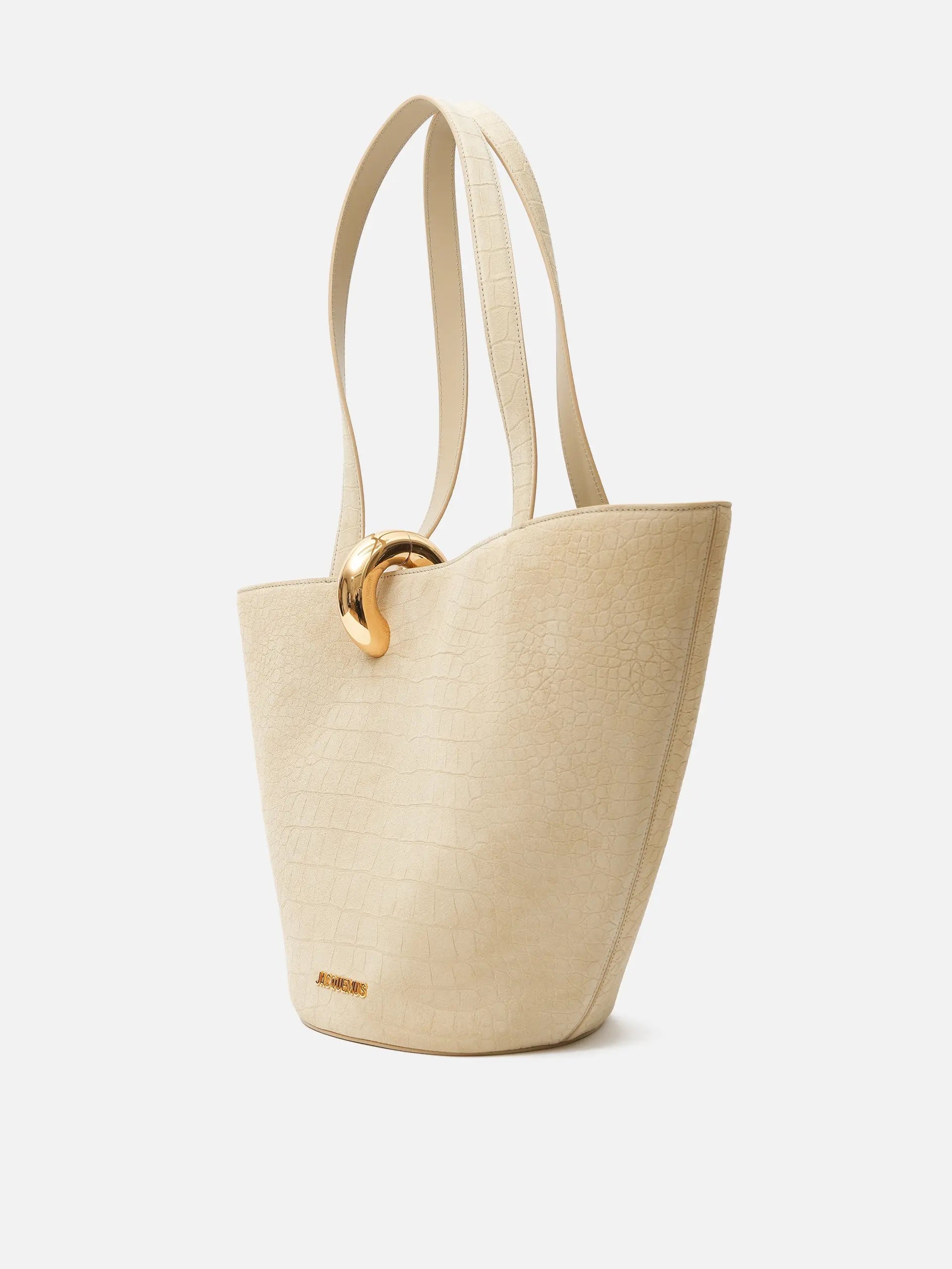 JACQUEMUS - Tote Bag Bambola Medium mit Kroko-Effekt Beige Suede Croco