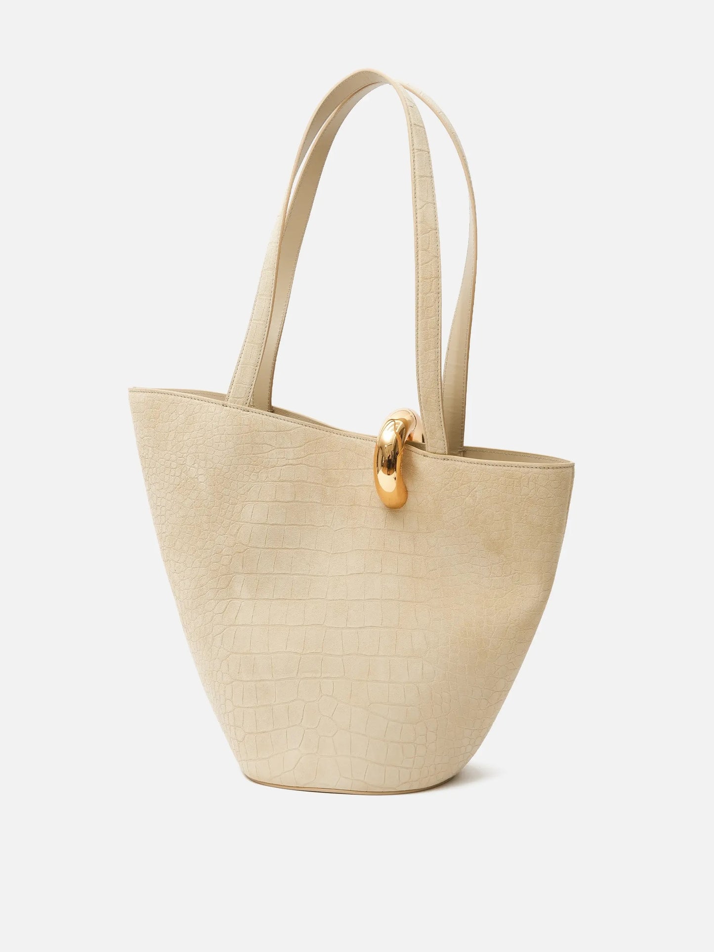 JACQUEMUS - Tote Bag Bambola Medium mit Kroko-Effekt Beige Suede Croco