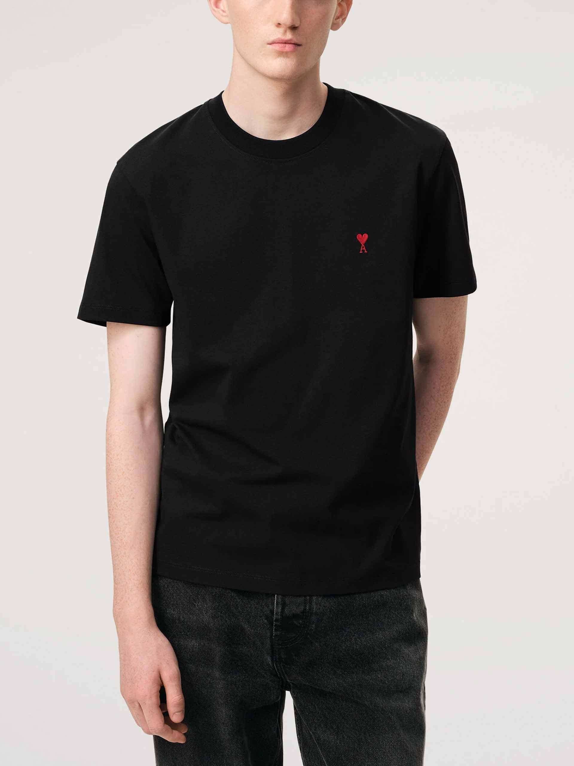 AMI PARIS - Basic T-Shirt mit rotem Ami De Coeur Logo Schwarz - Black
