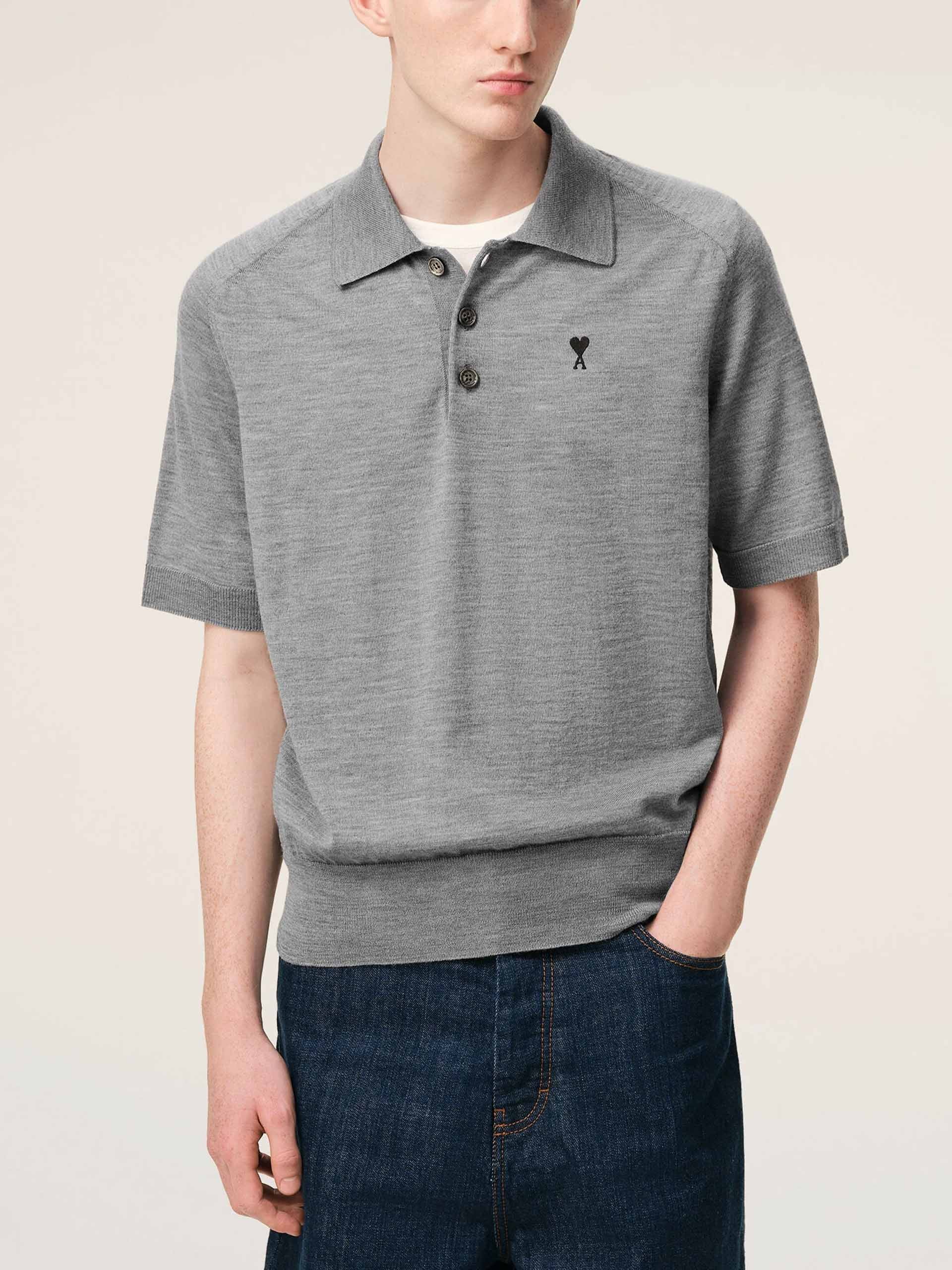 AMI PARIS - Strickpolo Ami De Coeur für Herren Grau - Heather Grey