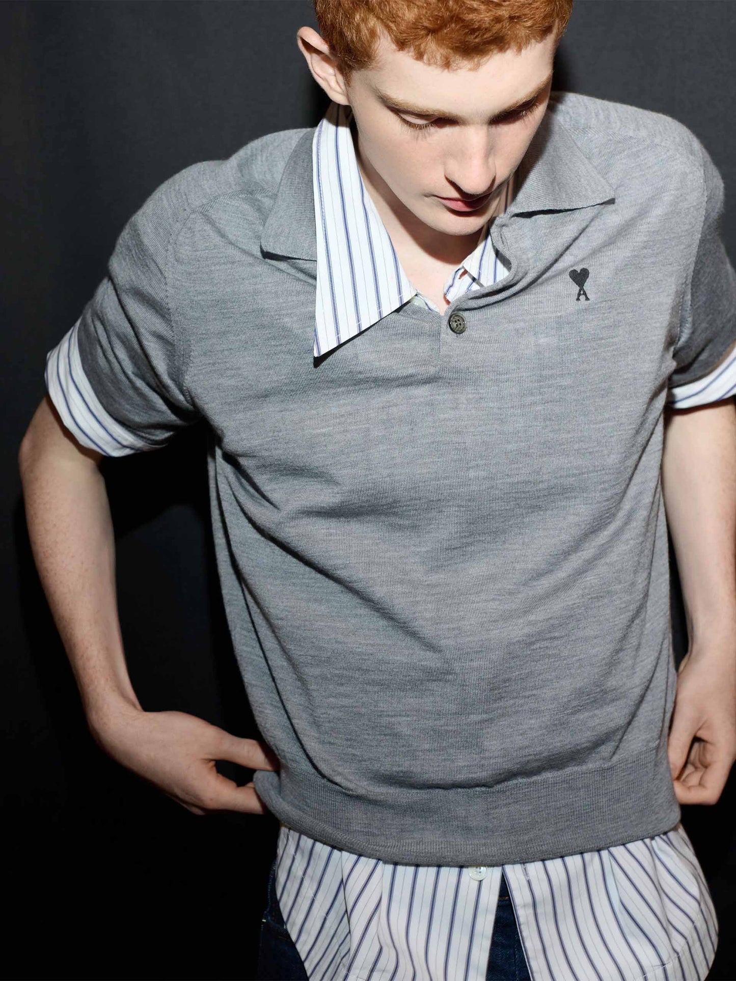 AMI PARIS - Strickpolo Ami De Coeur für Herren Grau - Heather Grey