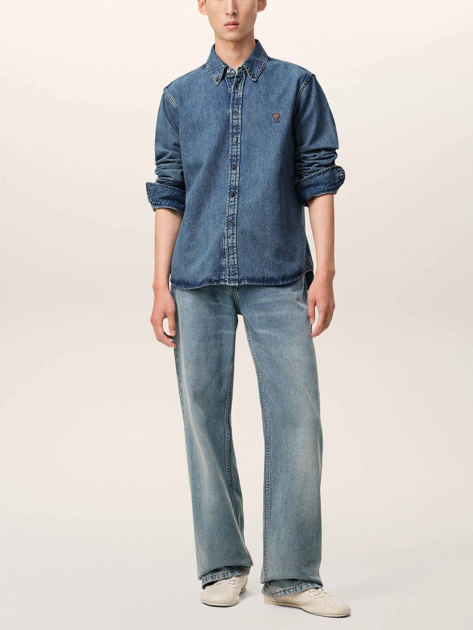 AMI PARIS - Ami De Coeur denim shirt with logo embroidery – NEW