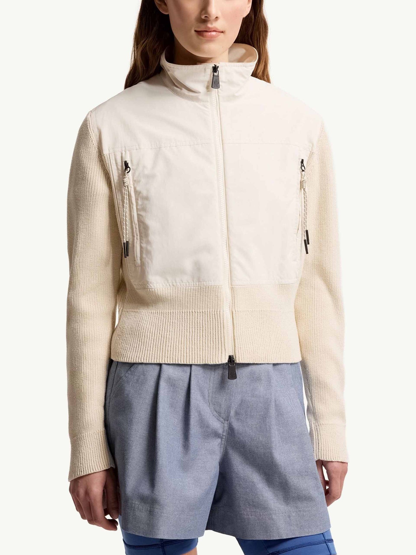 MONCLER GRENOBLE - Wattierte Strickjacke aus Baumwolle für Damen Hellbeige - Light beige