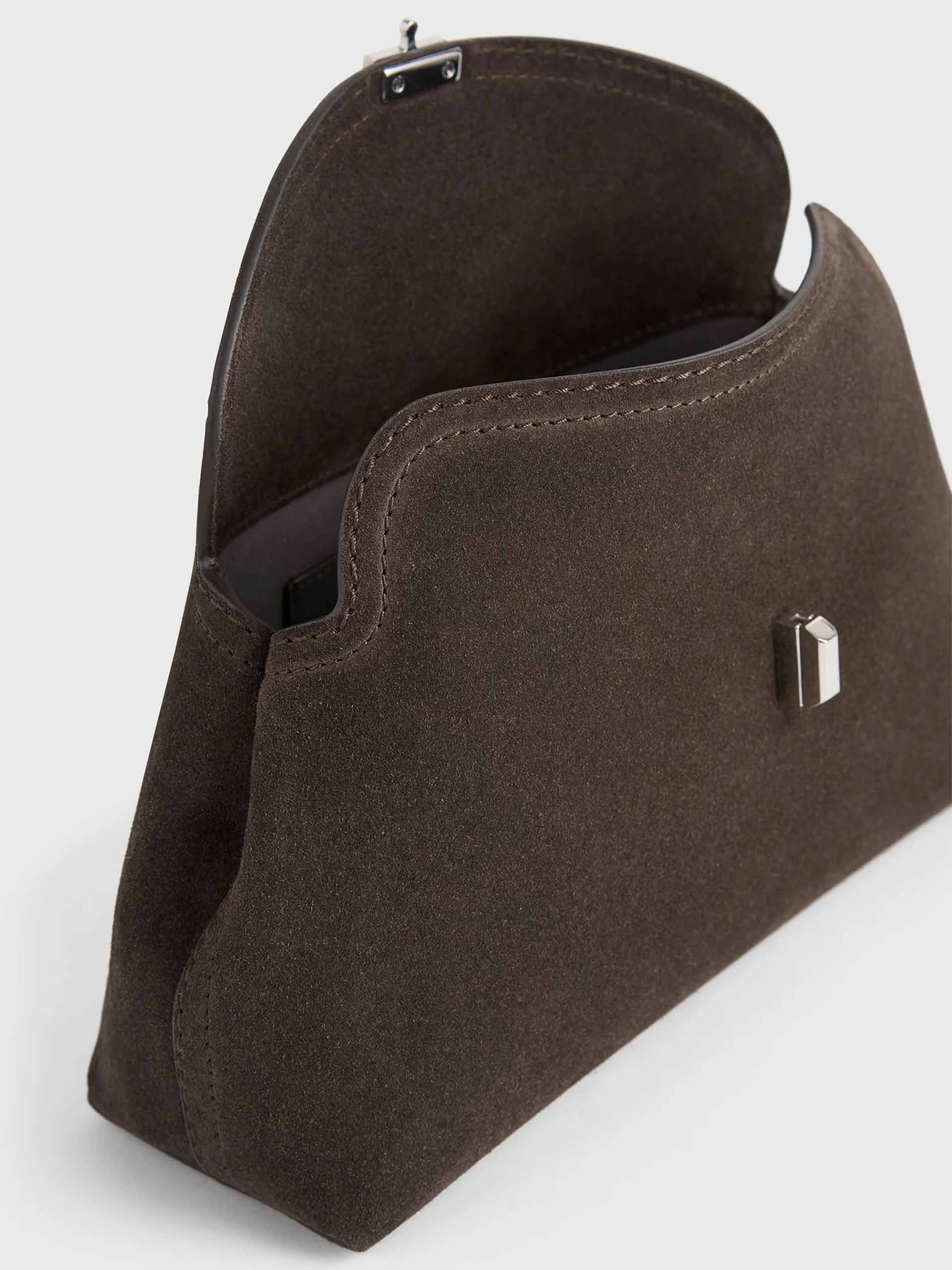 TOTEME - Clutch T-Lock Small aus Veloursleder Braun - Brown Suede