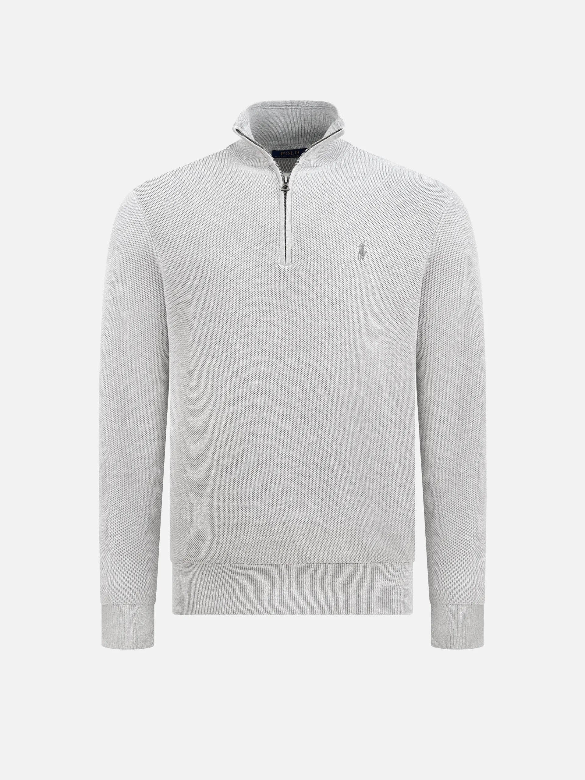 POLO RALPH LAUREN - Quarter-Zip-Pullover aus Baumwollpiqué für Herren Grau - Grey