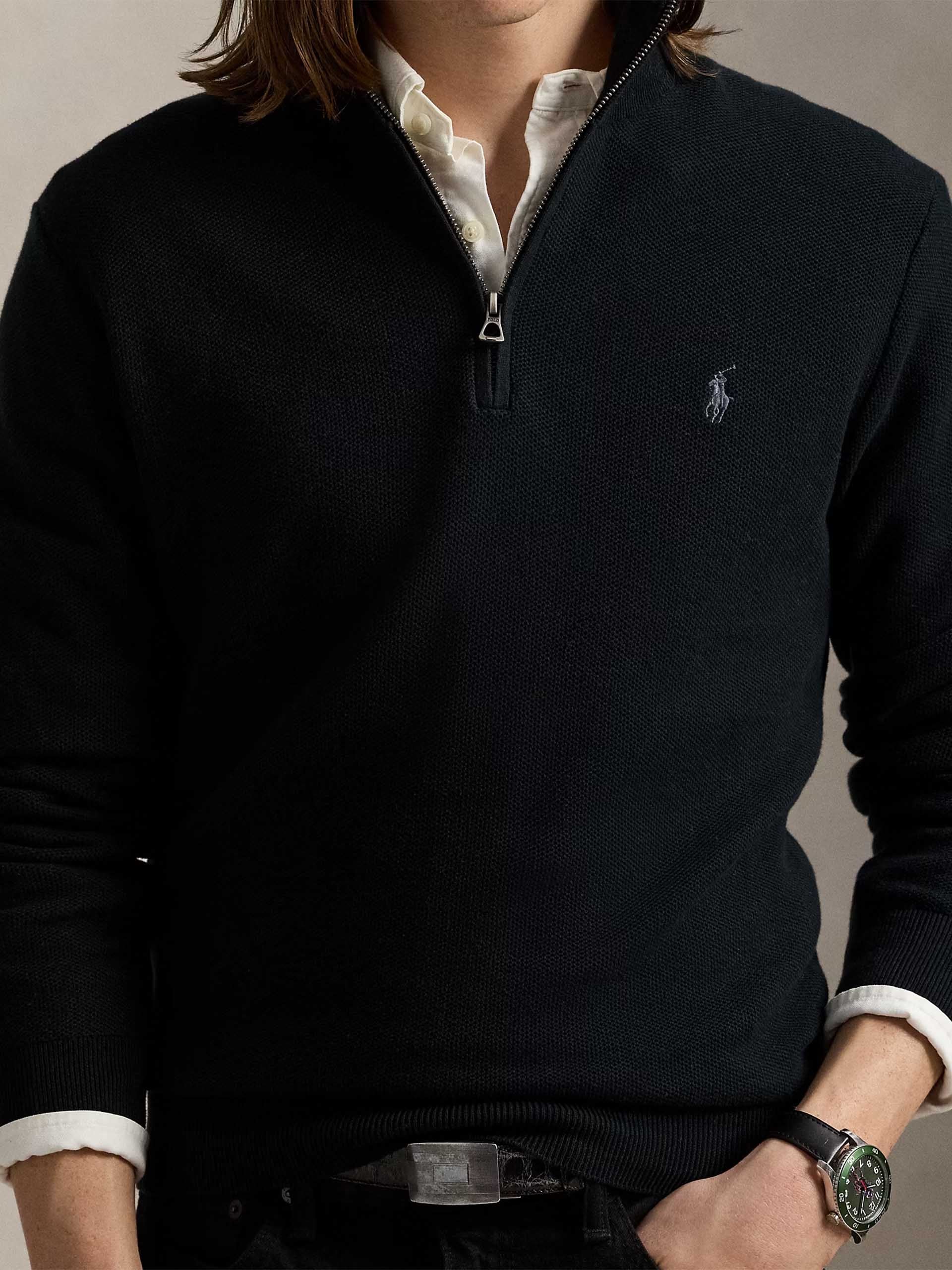 POLO RALPH LAUREN - Quarter-Zip-Pullover aus Baumwollpiqué für Herren Schwarz - Black