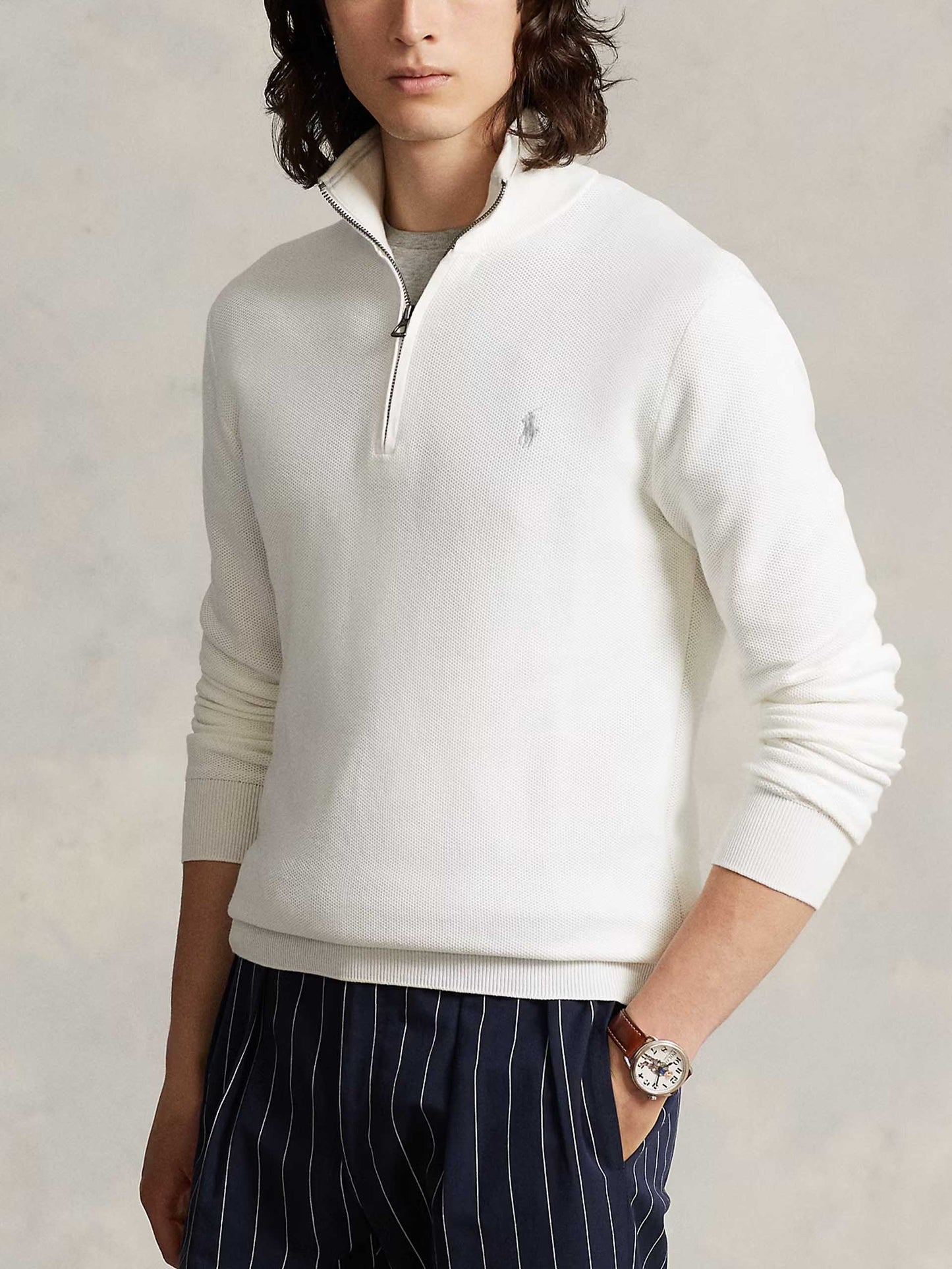 POLO RALPH LAUREN - Quarter-Zip-Pullover aus Baumwollpiqué für Herren Weiß - White