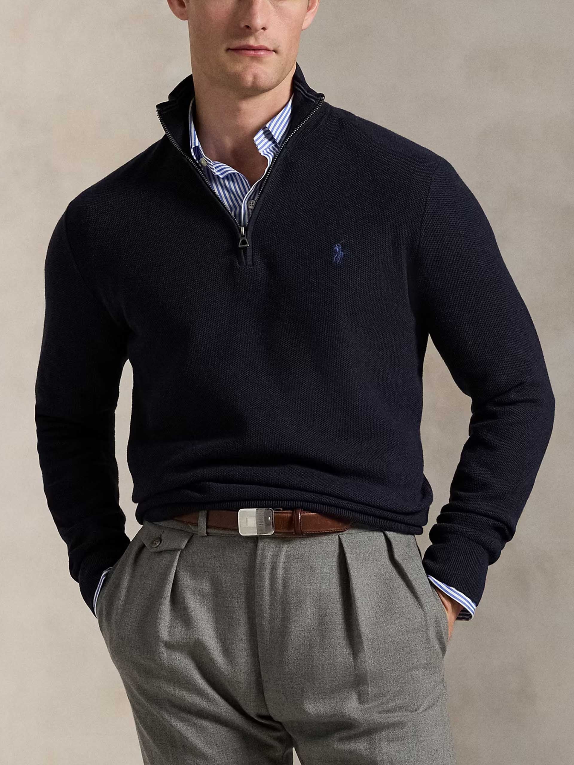 POLO RALPH LAUREN - Quarter-Zip-Pullover aus Baumwollpiqué für Herren Navyblau - Navy blue