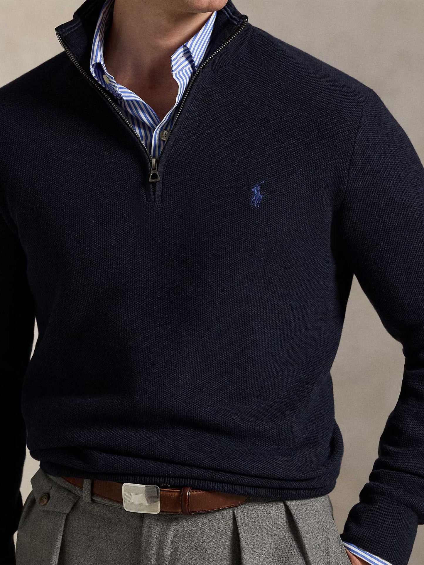POLO RALPH LAUREN - Quarter-Zip-Pullover aus Baumwollpiqué für Herren Navyblau - Navy blue