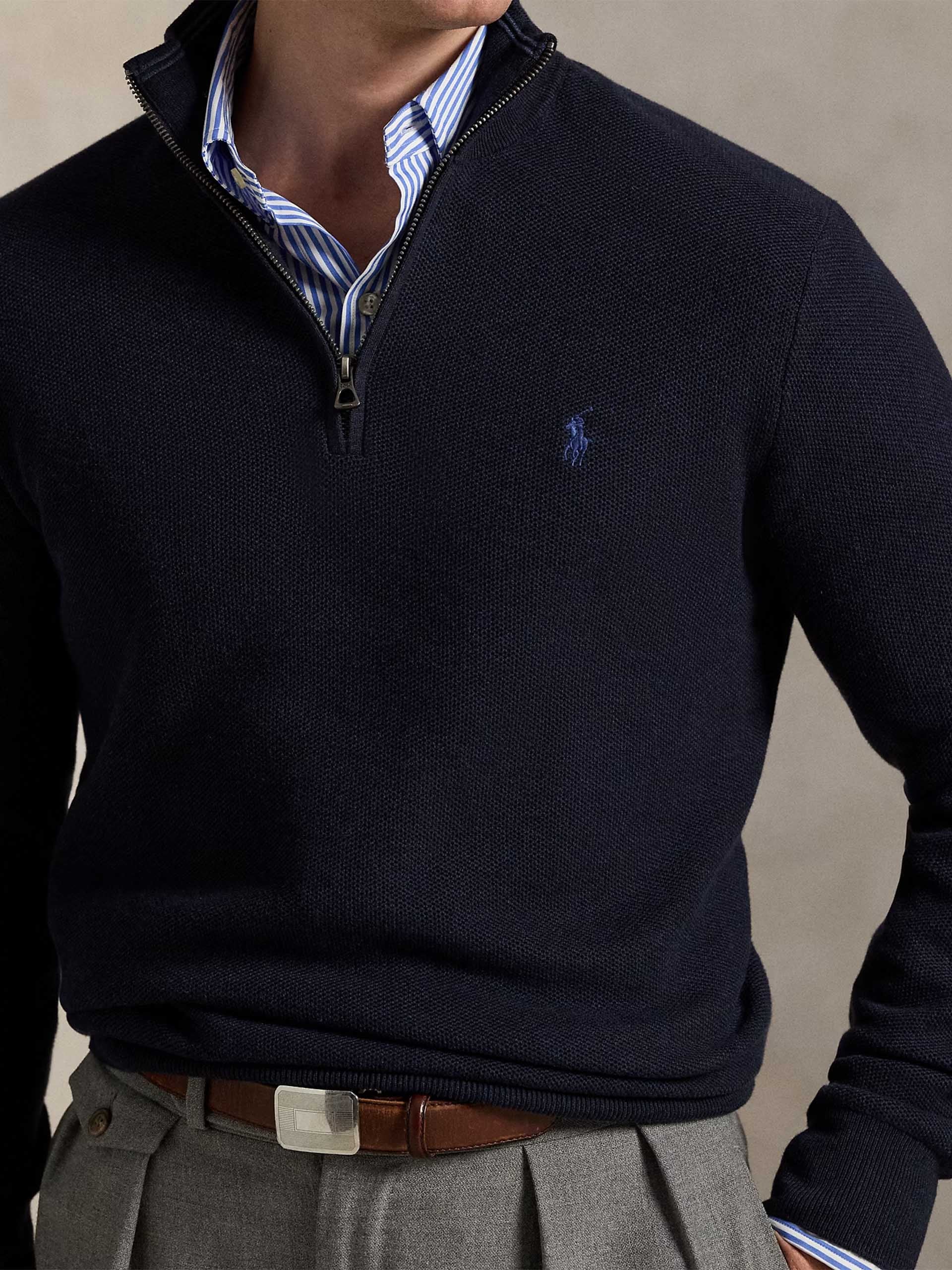POLO RALPH LAUREN - Quarter-Zip-Pullover aus Baumwollpiqué für Herren Navyblau - Navy blue