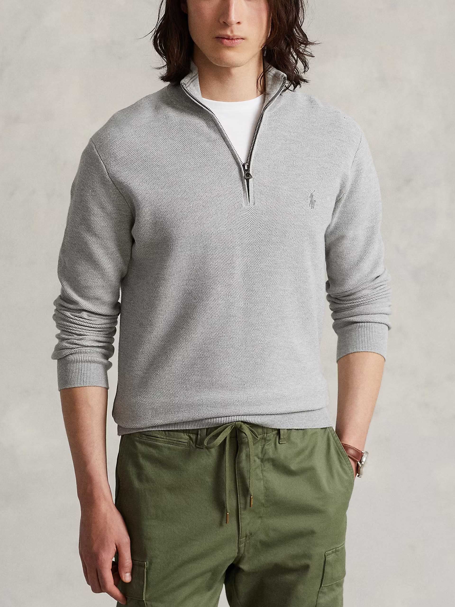 POLO RALPH LAUREN - Quarter-Zip-Pullover aus Baumwollpiqué für Herren Grau - Grey