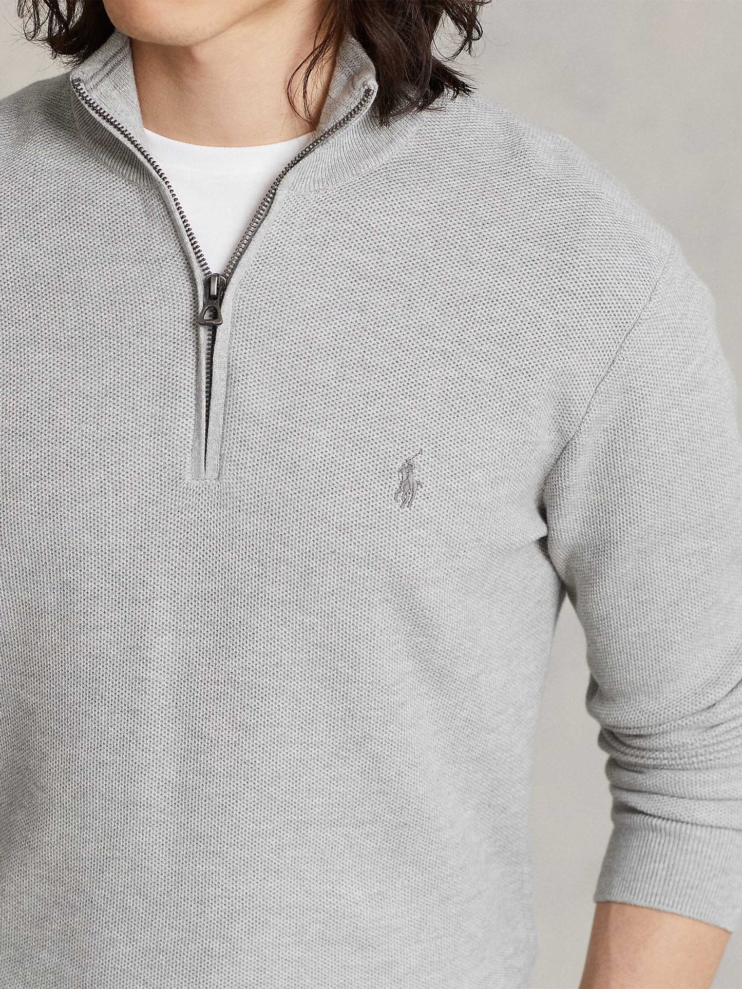 POLO RALPH LAUREN - Quarter-Zip-Pullover aus Baumwollpiqué für Herren Grau - Grey