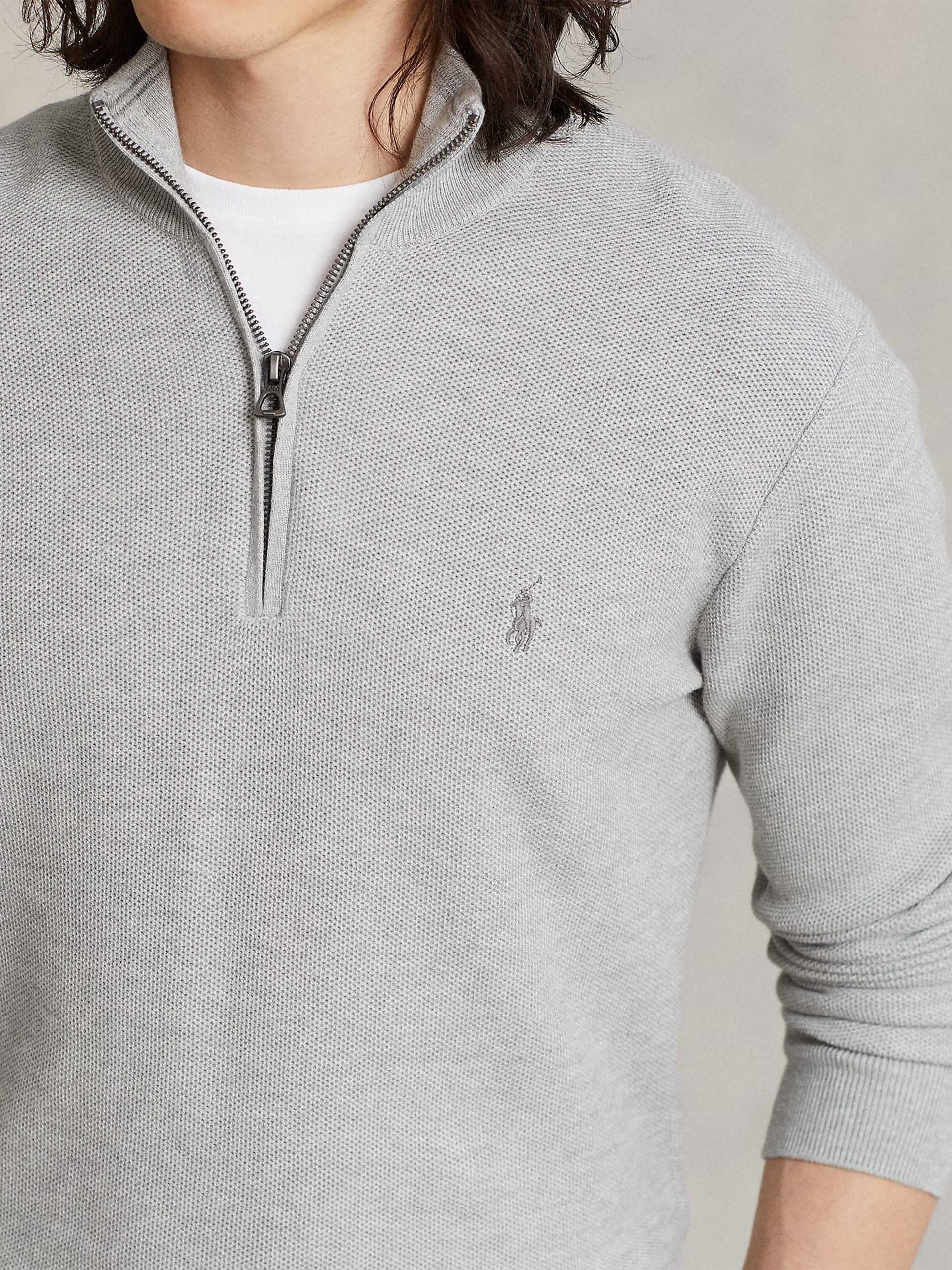 POLO RALPH LAUREN - Quarter-Zip-Pullover aus Baumwollpiqué für Herren Grau - Grey