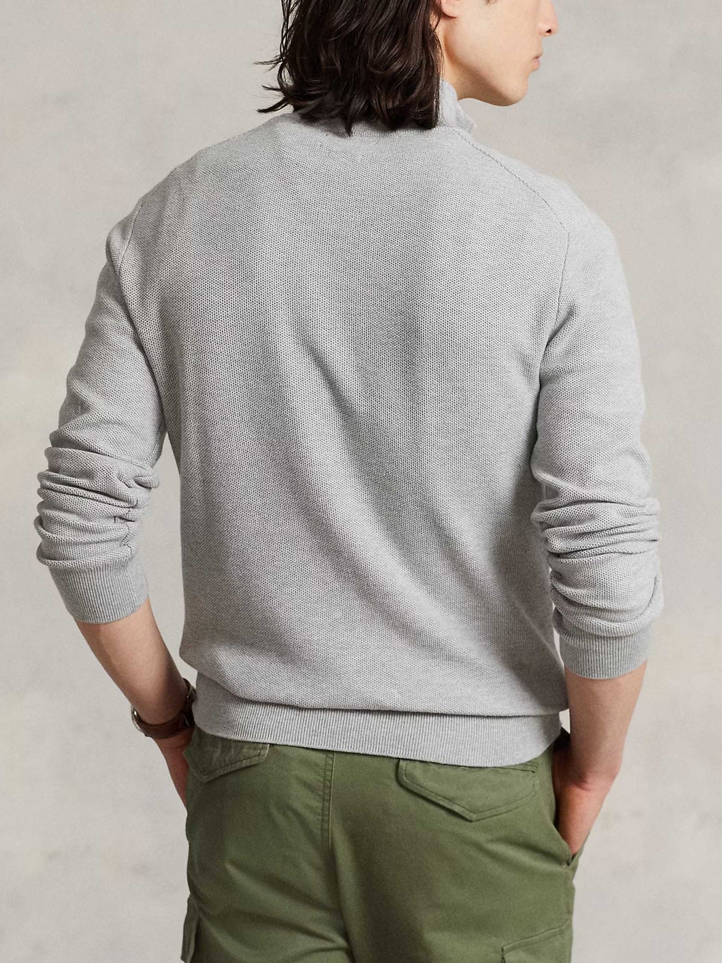 POLO RALPH LAUREN - Quarter-Zip-Pullover aus Baumwollpiqué für Herren Grau - Grey