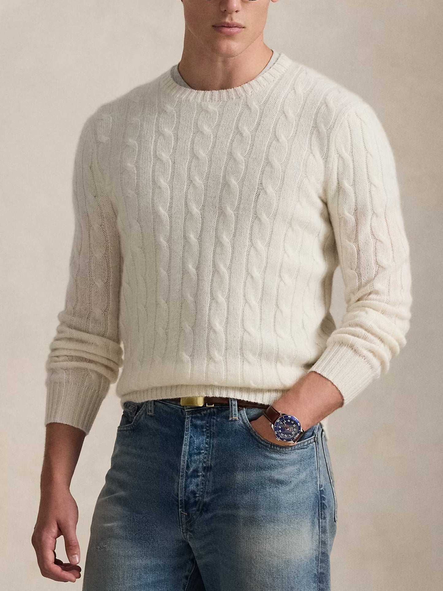 POLO RALPH LAUREN - Kaschmir-Pullover mit Zopfmuster Creme - Cream
