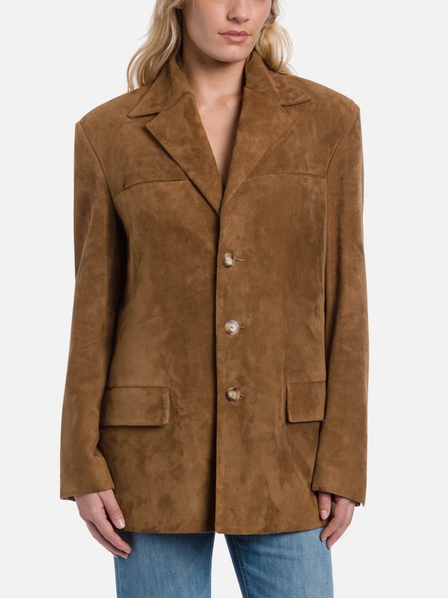 Single-breasted suede blazer for women