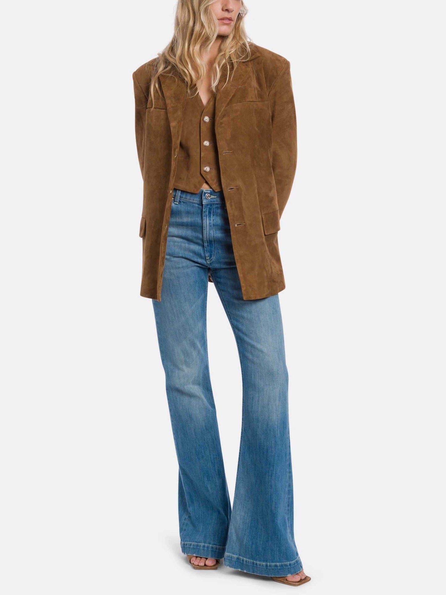 Single-breasted suede blazer for women