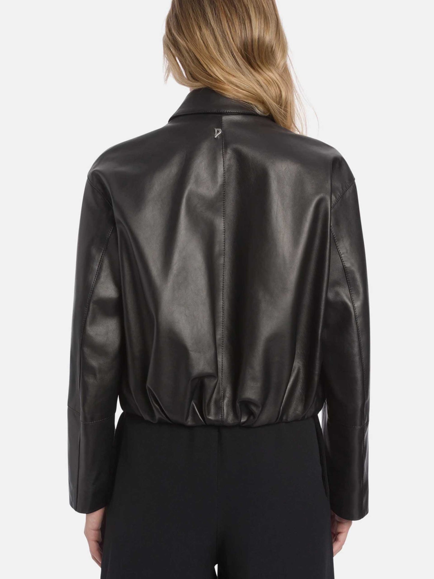 Leather jacket with shirt collar for women