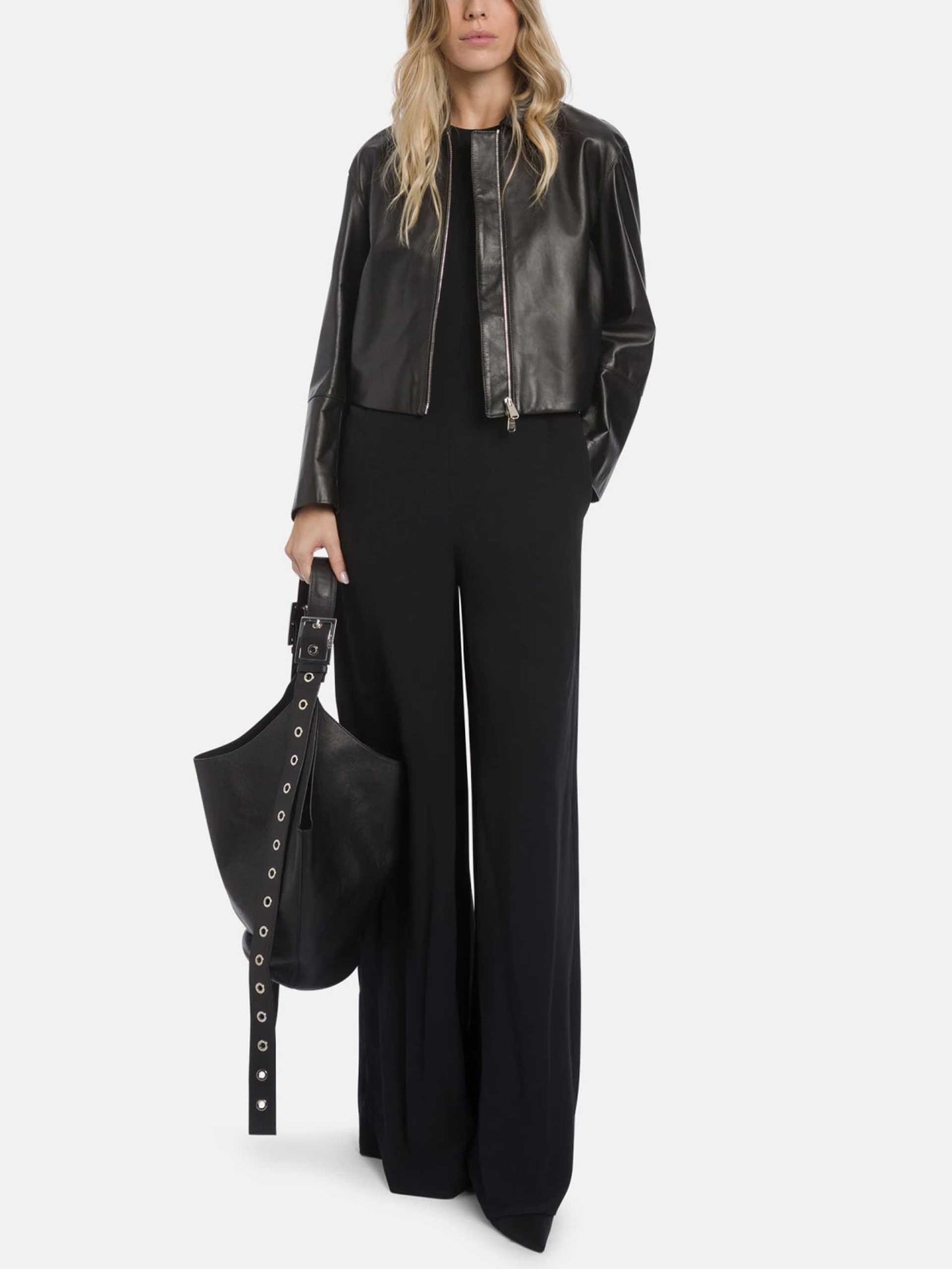 Leather jacket with shirt collar for women