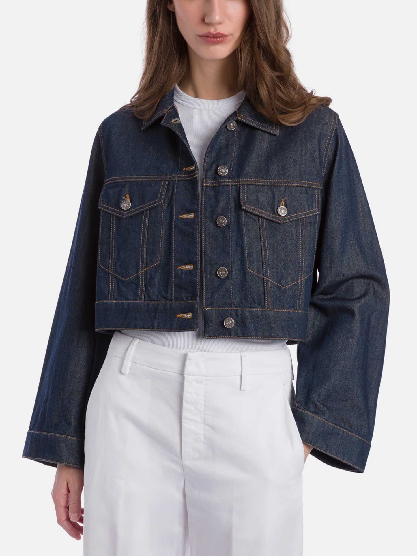 Rigid denim jacket for women