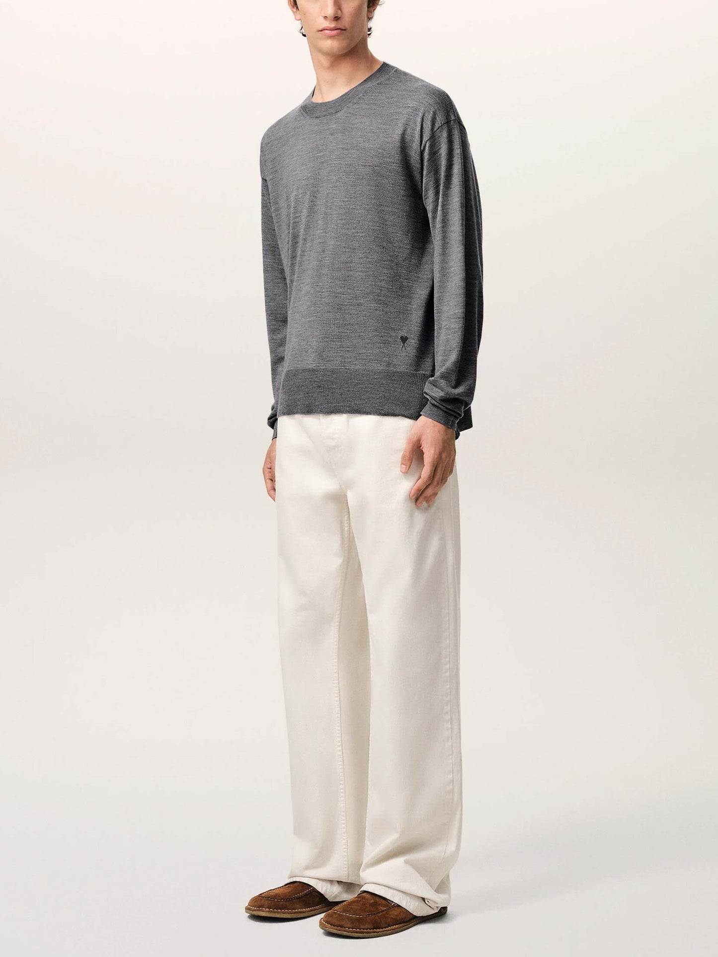 AMI PARIS - Oversized-Pullover aus Woll-Seiden-Strick Grau