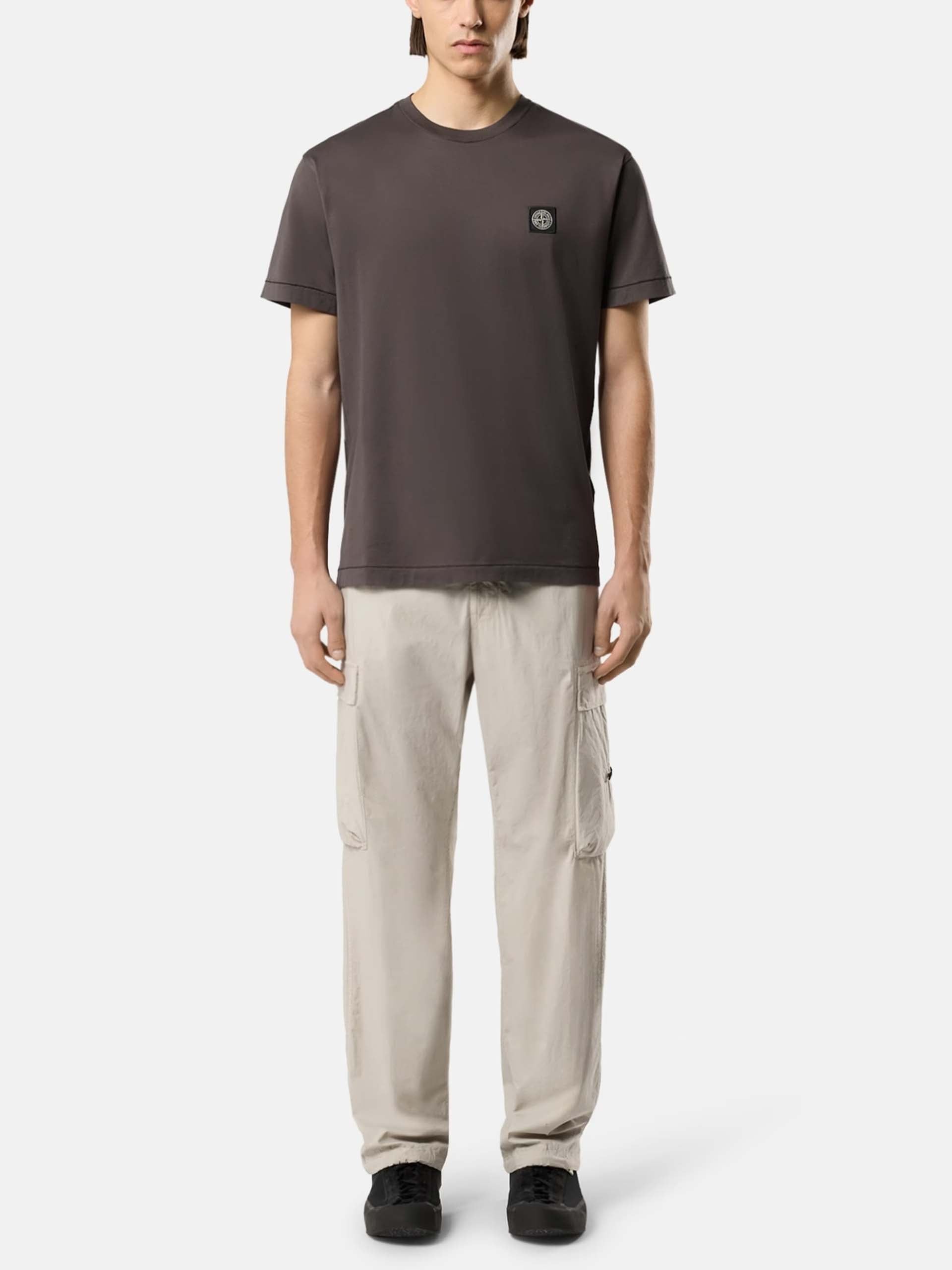 STONE ISLAND - Basic-T-Shirt mit Logo-Patch für Herren Anthrazitgrau - Anthracite Grey