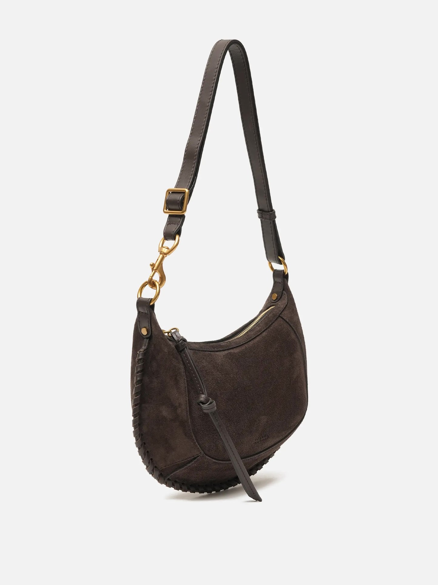 ISABEL MARANT - Schultertasche Oskan Moon aus Veloursleder Dunkelbraun - Dark brown coffee
