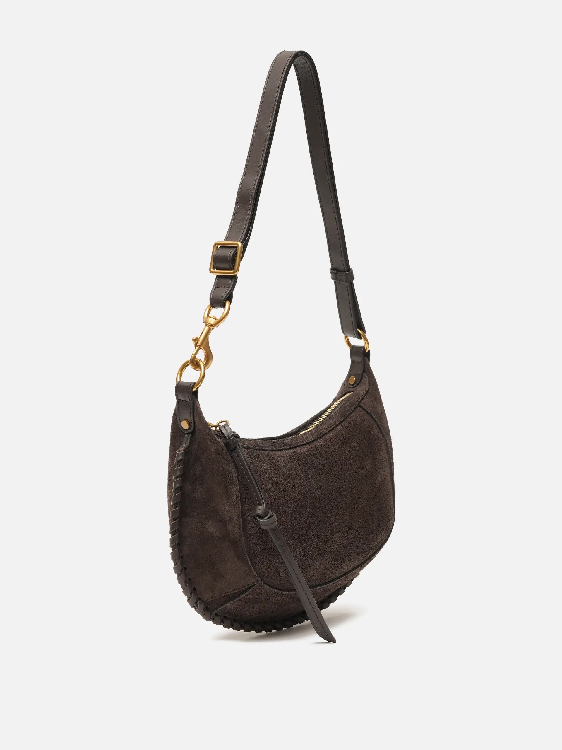 ISABEL MARANT - Schultertasche Oskan Moon aus Veloursleder Dunkelbraun - Dark brown coffee