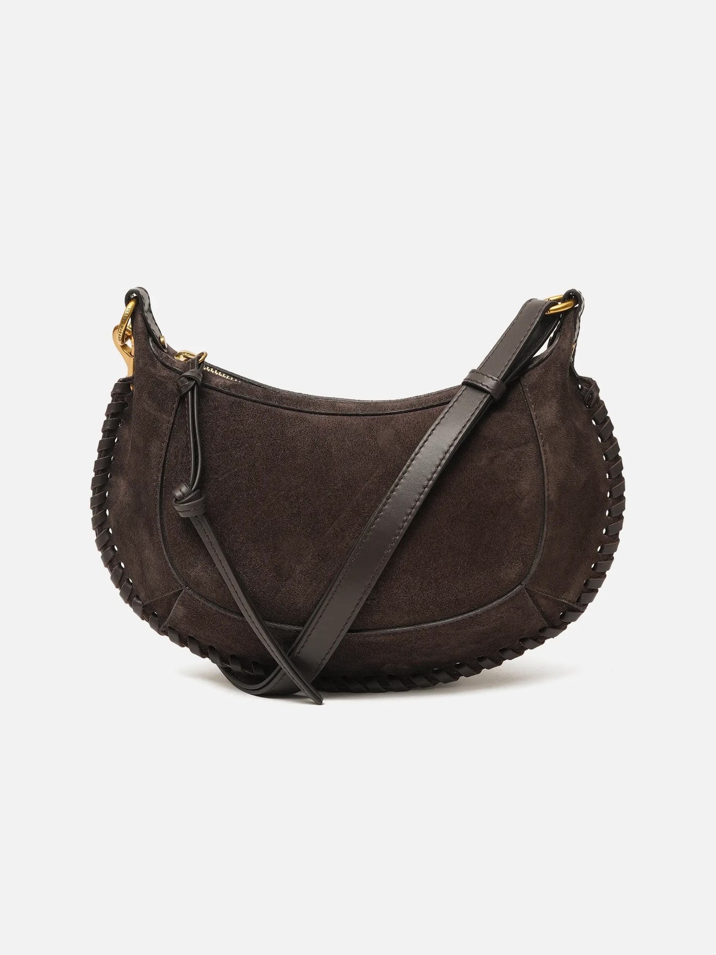 ISABEL MARANT - Schultertasche Oskan Moon aus Veloursleder Dunkelbraun - Dark brown coffee