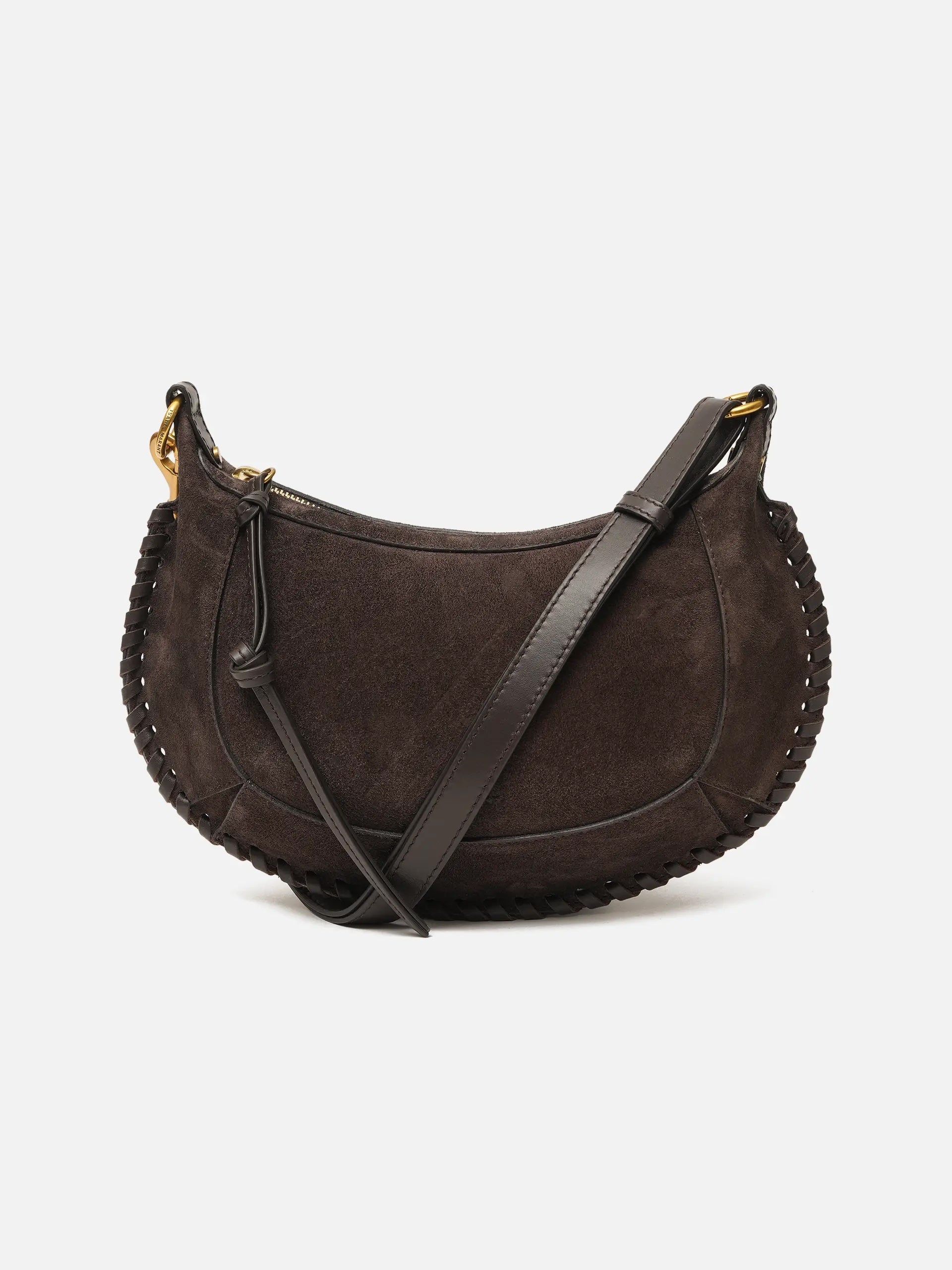 ISABEL MARANT - Schultertasche Oskan Moon aus Veloursleder Dunkelbraun - Dark brown coffee
