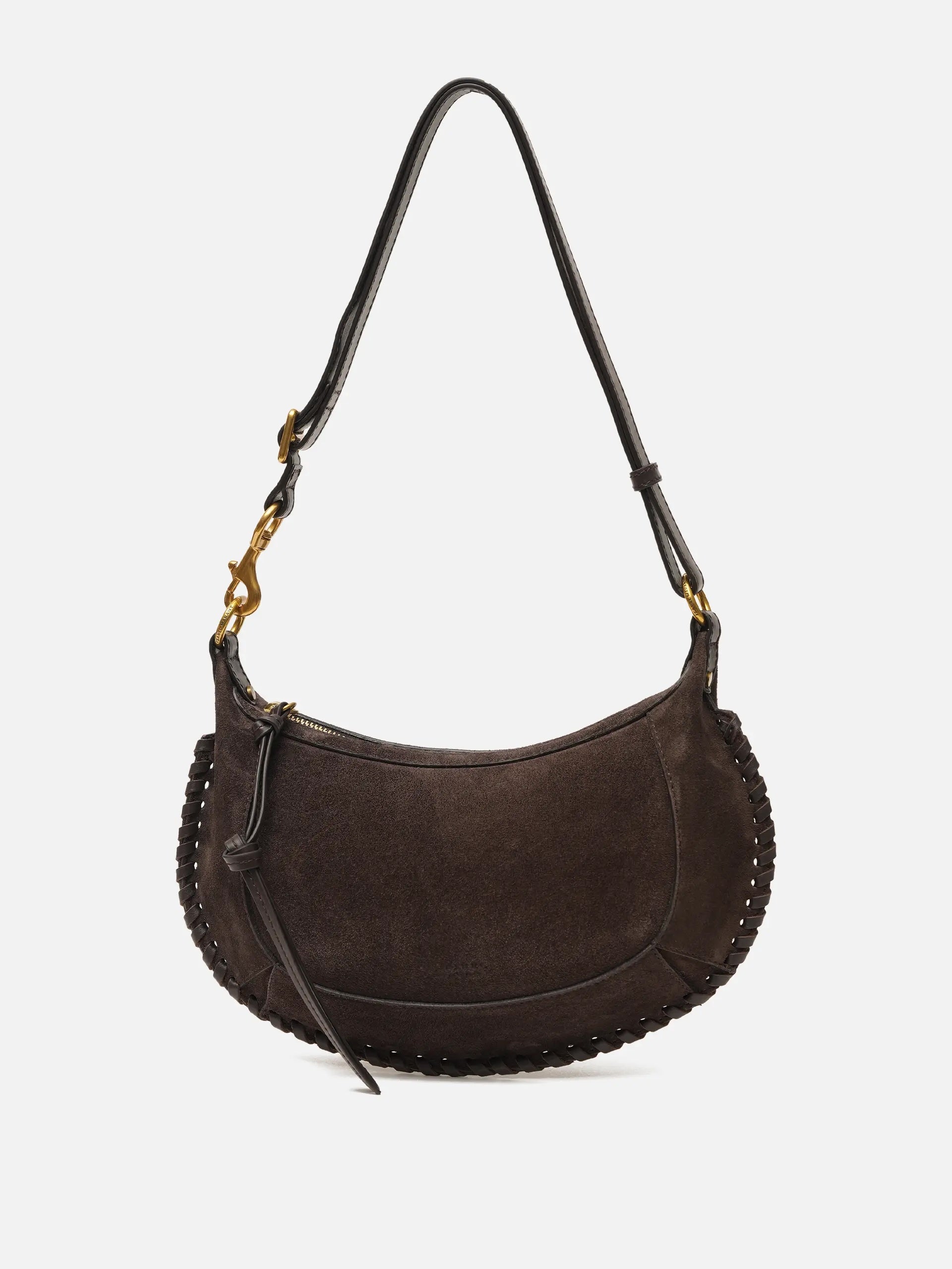 ISABEL MARANT - Schultertasche Oskan Moon aus Veloursleder Dunkelbraun - Dark brown coffee