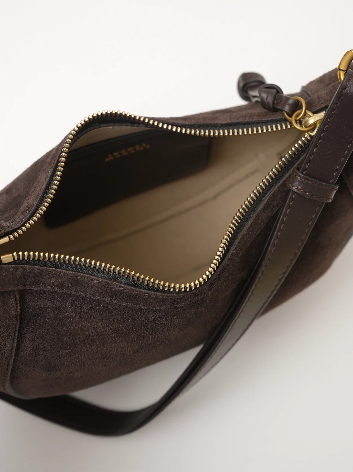 ISABEL MARANT - Schultertasche Oskan Moon aus Veloursleder Dunkelbraun - Dark brown coffee