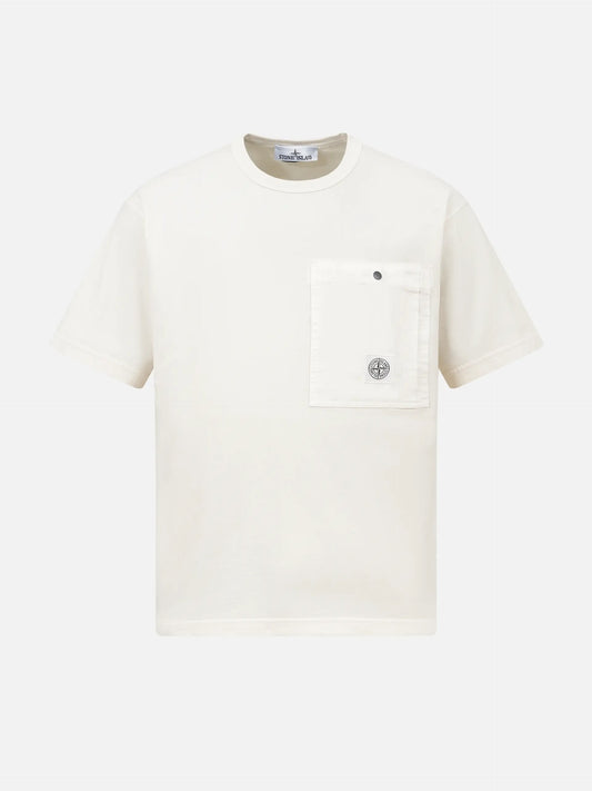 STONE ISLAND - T-Shirt mit Brusttasche für Herren Ecru