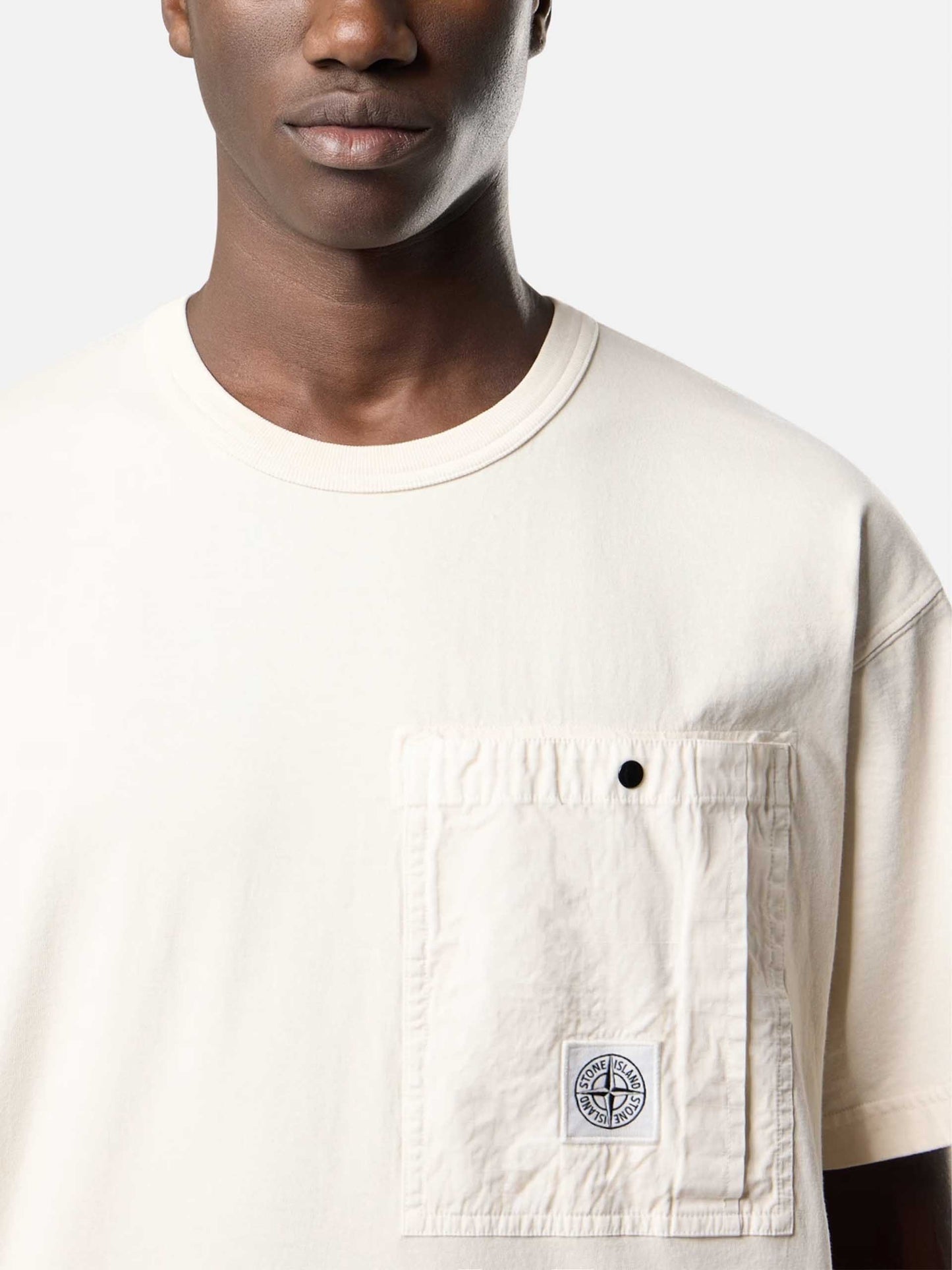 STONE ISLAND - T-Shirt mit Brusttasche für Herren Ecru