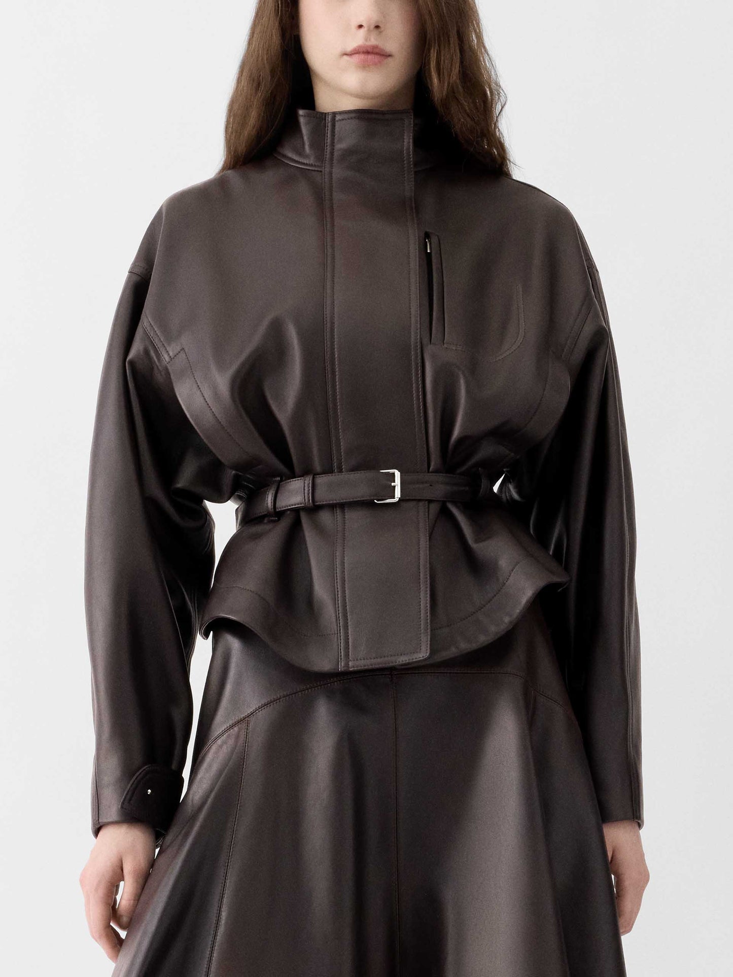 JACQUEMUS - Lederjacke Ciro mit Gürtel für Damen Dunkelbraun - Dark Brown