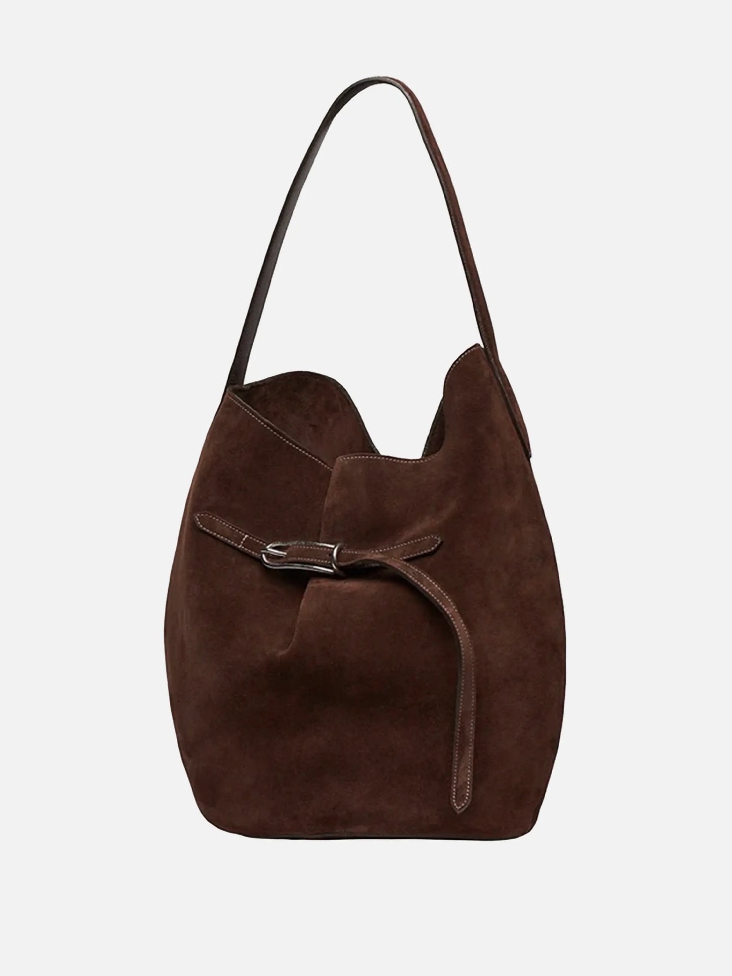 LIFFNER - Tasche Belted Large Bucket Bag Suede Dunkelbraun - Dark Brown