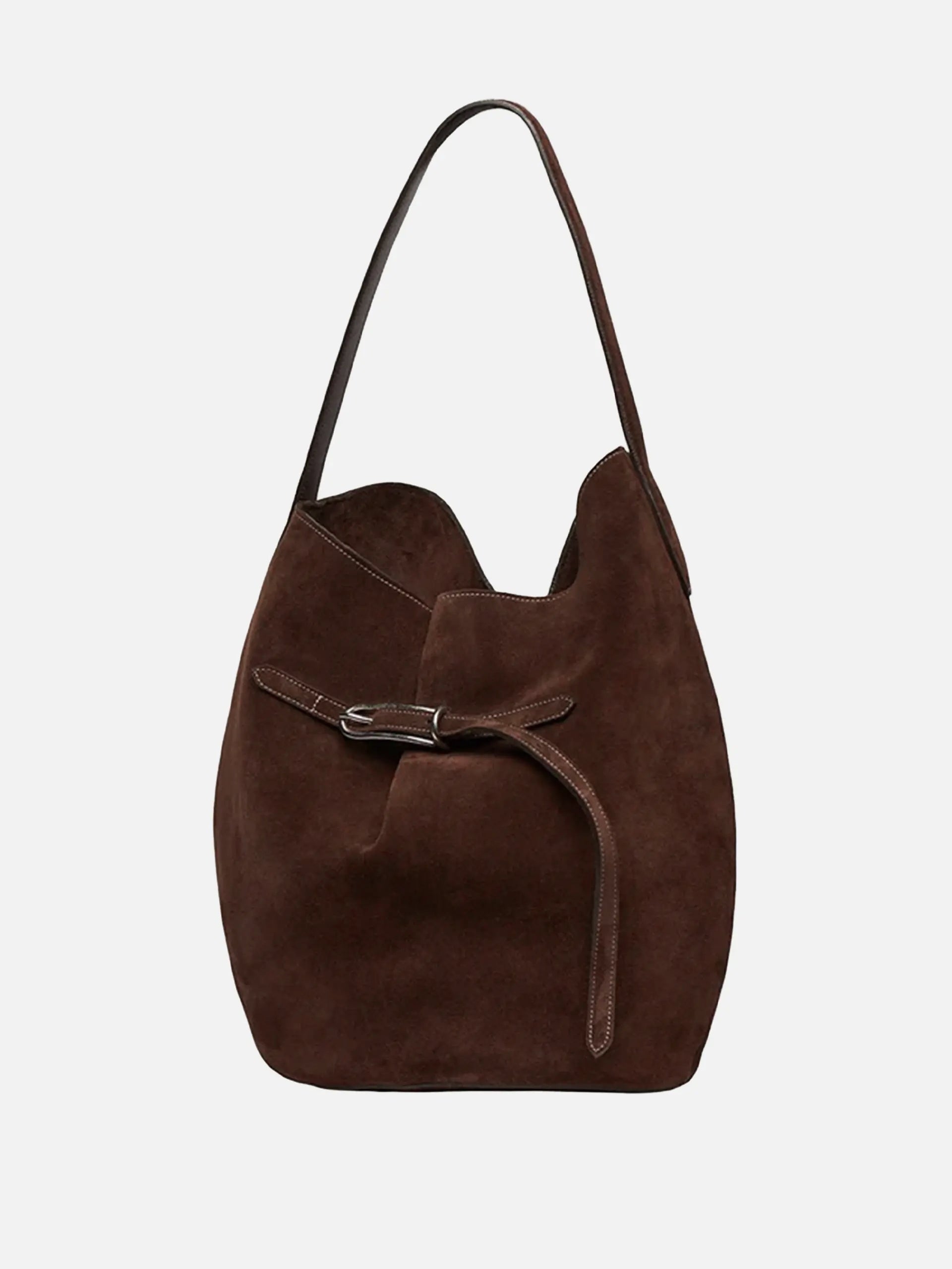 LIFFNER - Tasche Belted Large Bucket Bag Suede Dunkelbraun - Dark Brown