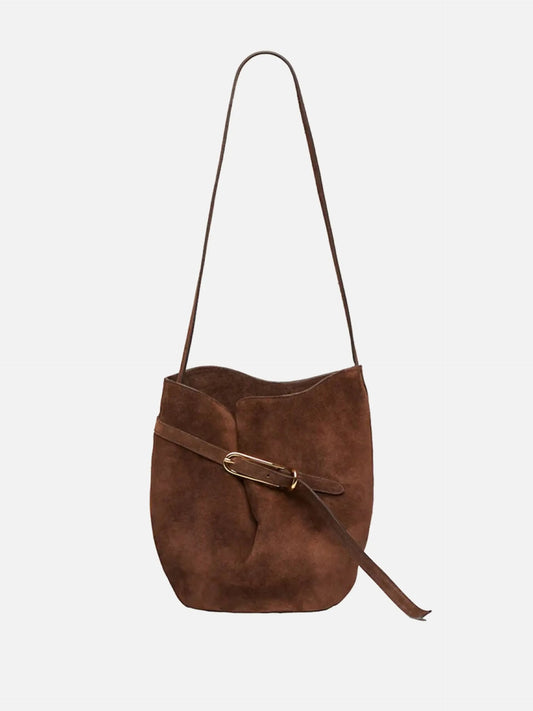 LIFFNER - Bucket Bag Medium aus Veloursleder Dunkelbraun - Dark brown