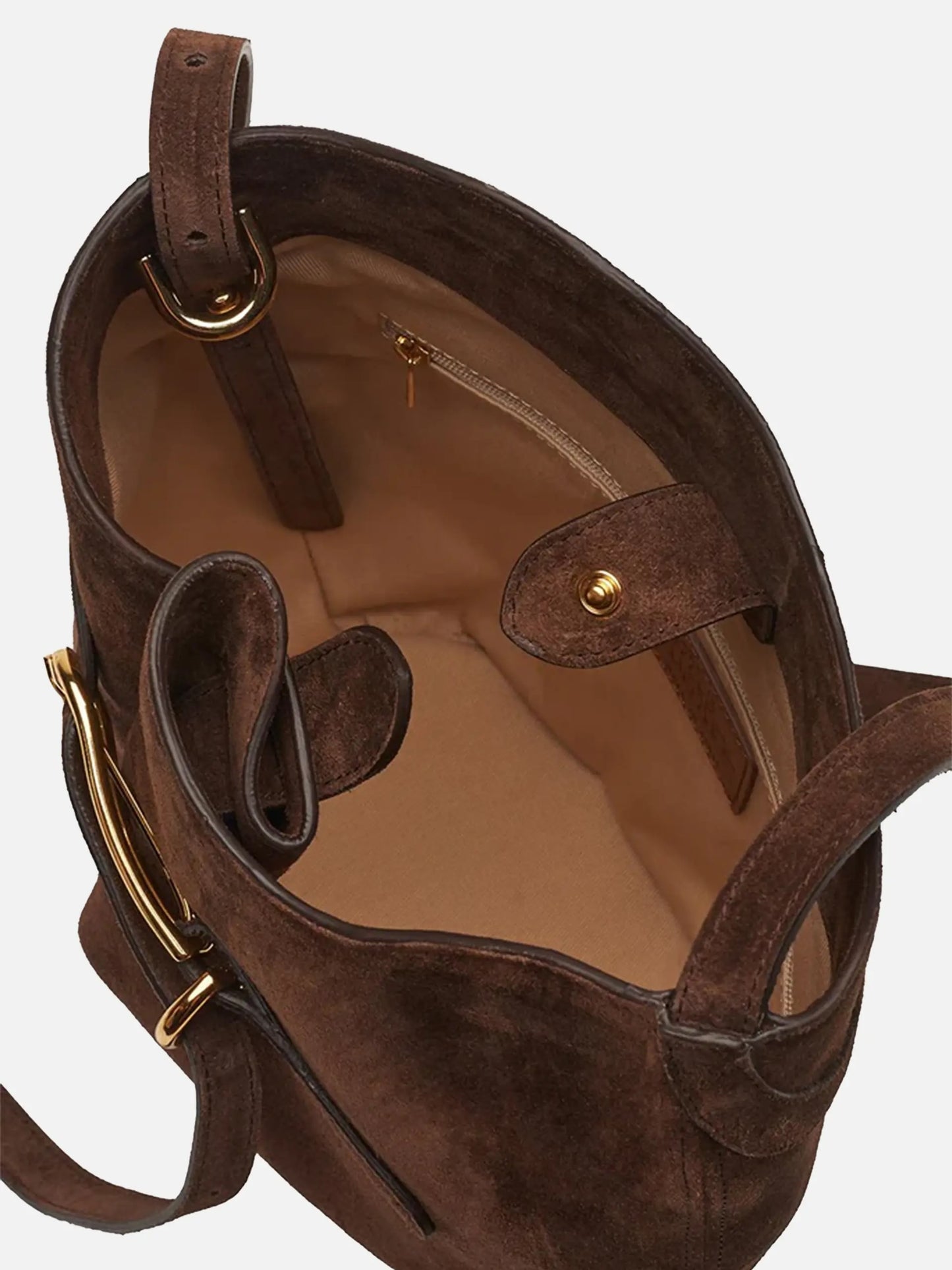 LIFFNER - Bucket Bag Medium aus Veloursleder Dunkelbraun - Dark brown