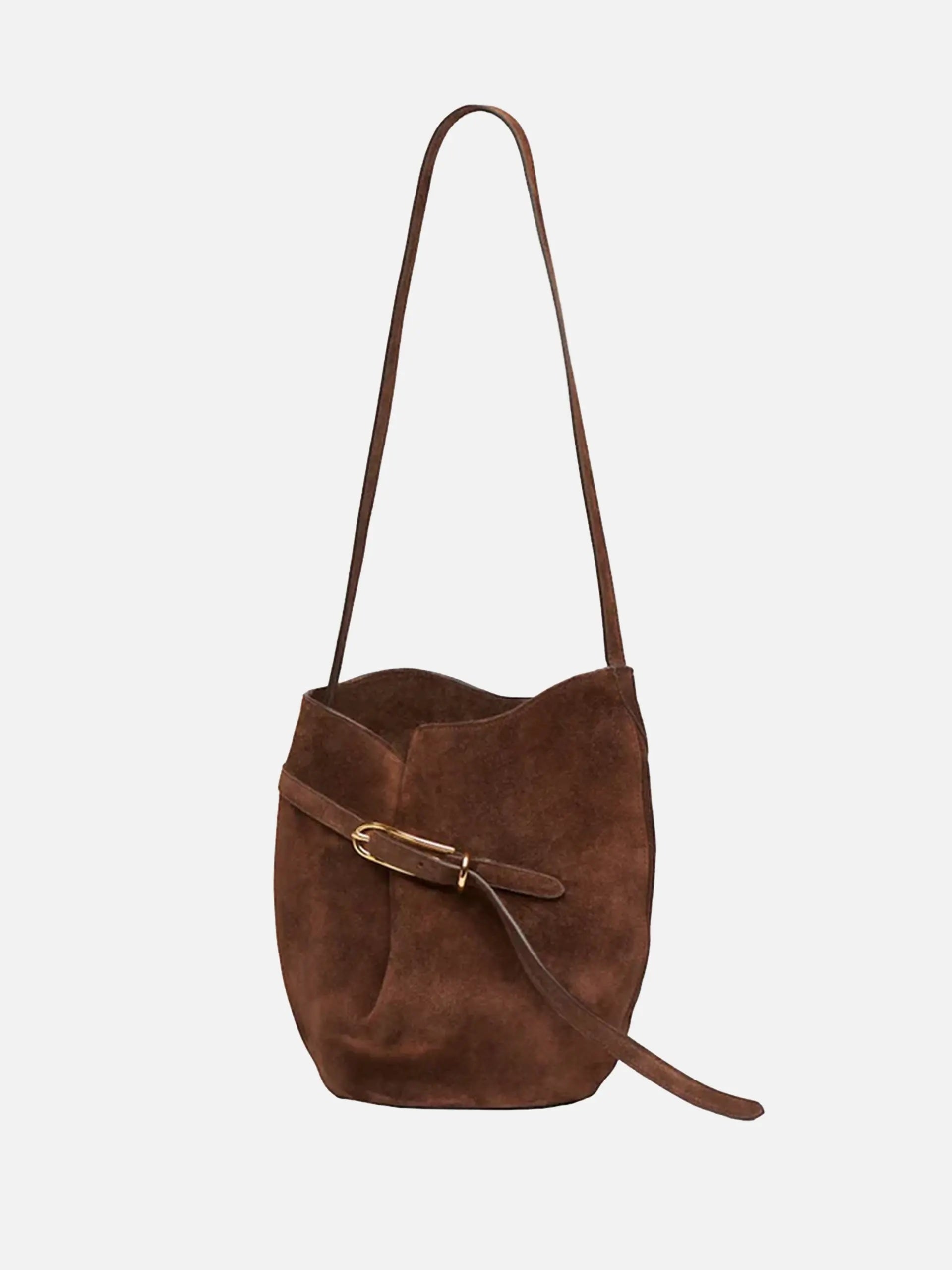 LIFFNER - Bucket Bag Medium aus Veloursleder Dunkelbraun - Dark brown