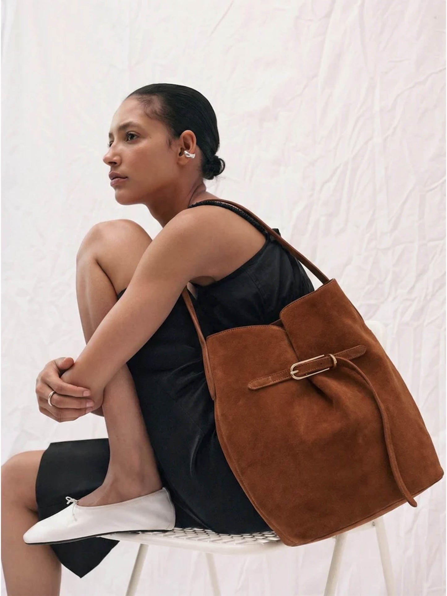 LIFFNER - Bucket Bag Large aus Veloursleder Cognac-Braun Saddle Brown