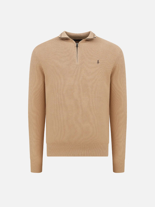 POLO RALPH LAUREN - Quarter-Zip Pullover aus Baumwollpiqué für Herren Camel Beige