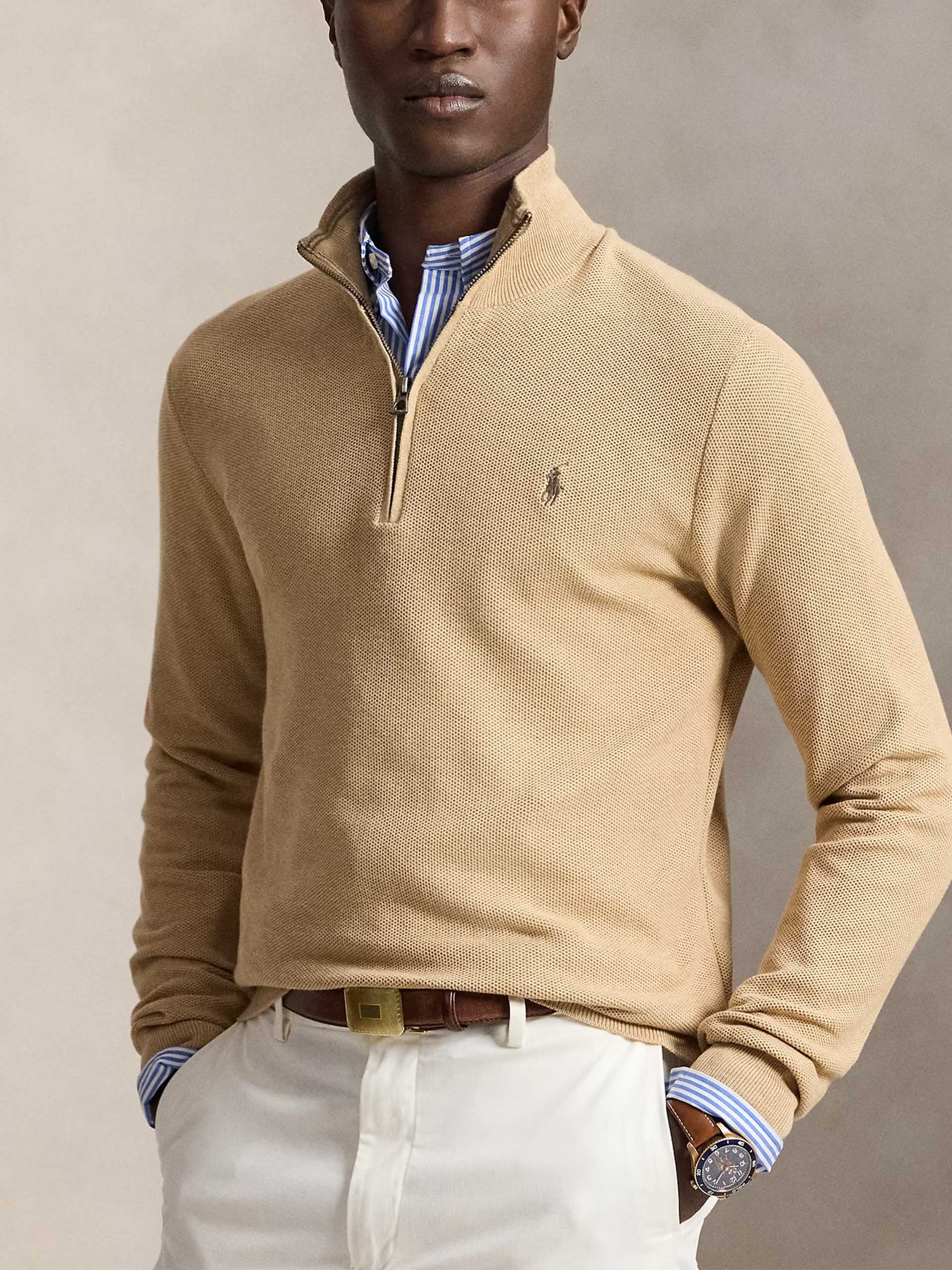 POLO RALPH LAUREN - Quarter-Zip Pullover aus Baumwollpiqué für Herren Camel Beige