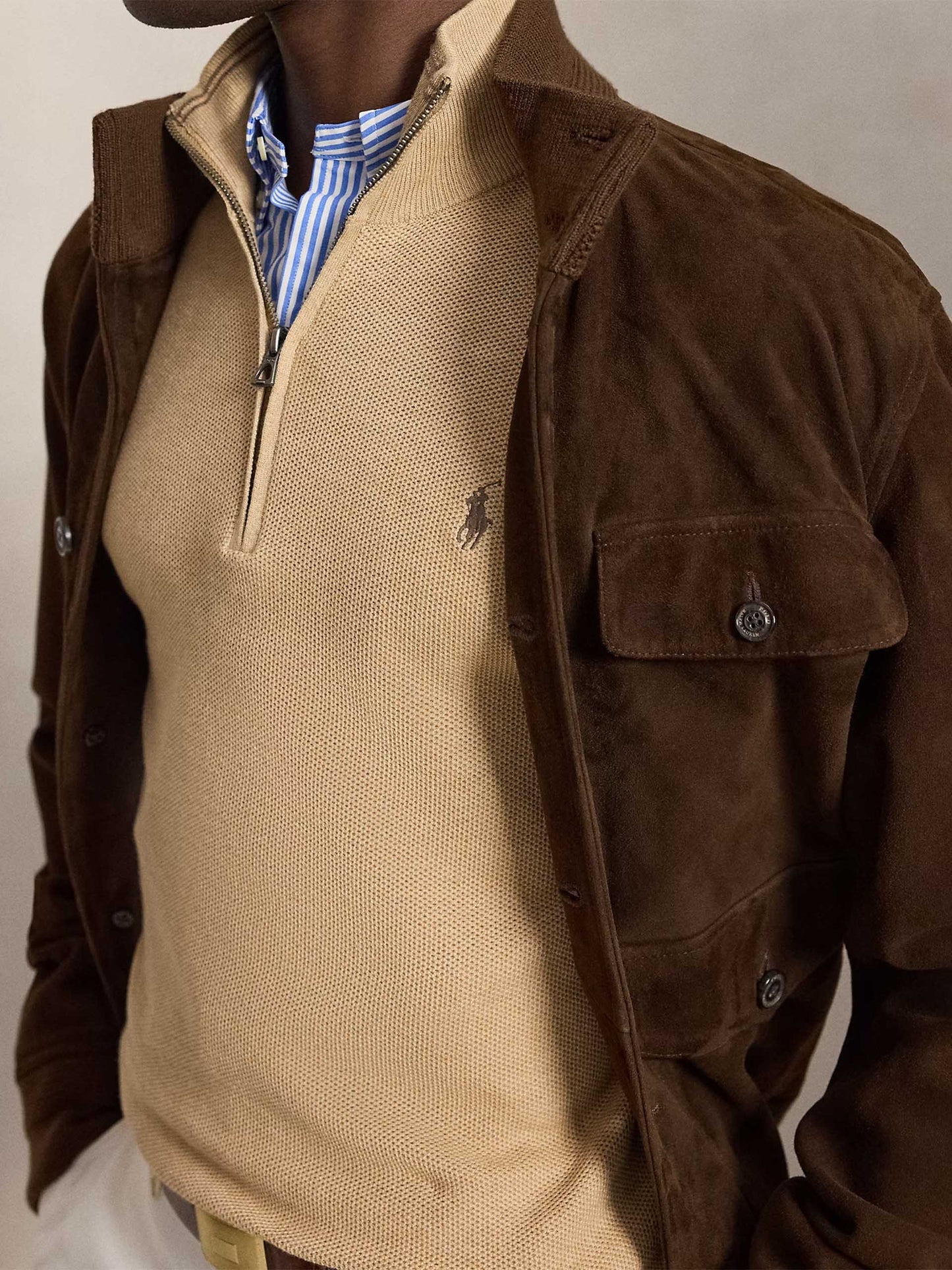 POLO RALPH LAUREN - Quarter-Zip Pullover aus Baumwollpiqué für Herren Camel Beige