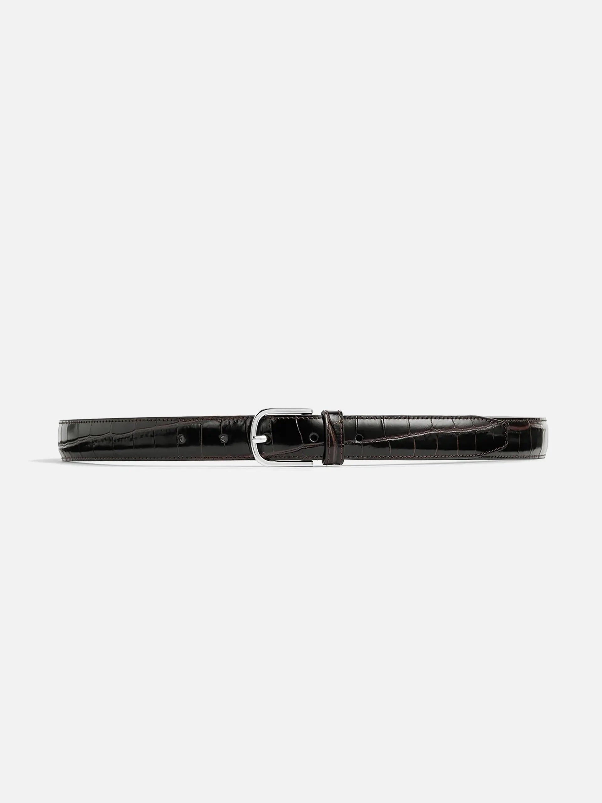 TOTEME - Ledergürtel mit Krokodilprägung - croco-embossed belt chocolate Dunkelbraun