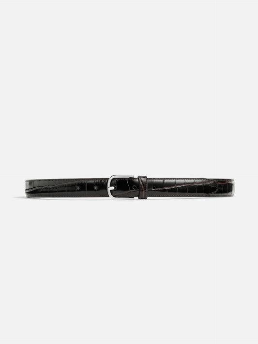 TOTEME - Ledergürtel mit Krokodilprägung - croco-embossed belt chocolate Dunkelbraun