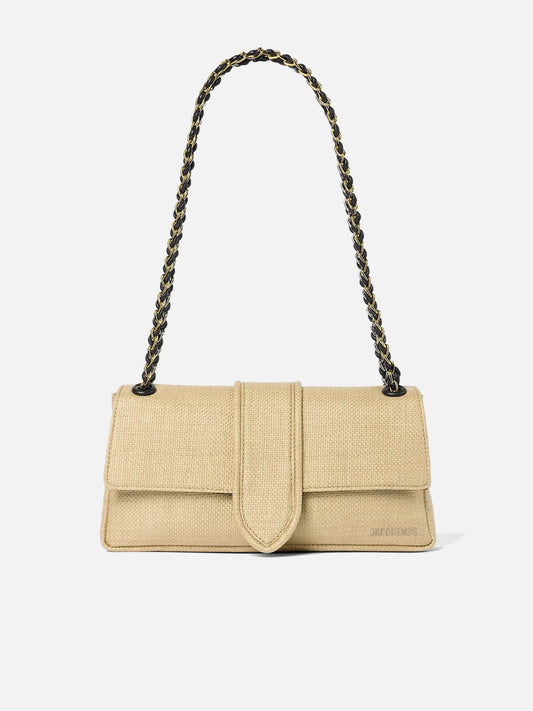 JACQUEMUS - Schultertasche Bambino Chaîne in Raffia-Optik